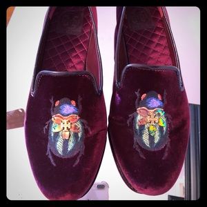 Tory Burch Easton Beetle Velvet Smoking Loafers 9